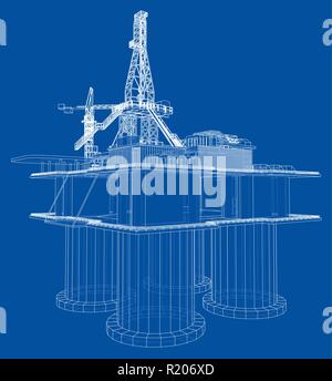 Offshore oil rig drilling platform concept. Vector Stock Vector