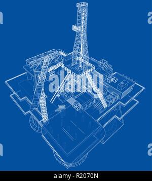 Offshore oil rig drilling platform concept. Vector Stock Vector