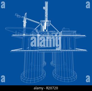 Offshore oil rig drilling platform concept. Vector Stock Vector