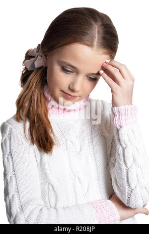 cheerful preteen girl portrait on white background Stock Photo - Alamy