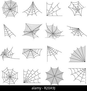 Web spider cobweb icons set. Outline illustration of 16 web spider cobweb vector icons for web Stock Vector