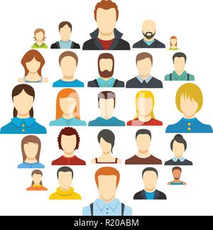 Avatar user icon set isolated. Flat illustration of 25 avatar user vector icons for web Stock