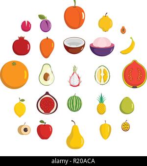Fruits icons set. Flat illustration of 25 fruits vector icons isolated on white background Stock Vector