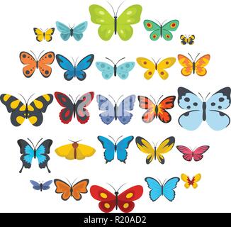 Butterfly icons set. Flat illustration of 25 butterfly vector icons isolated on white background Stock Vector