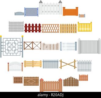 Fence country types icons set. Flat illustration of 25 fence vector icons for web Stock Vector