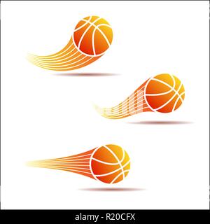 Set of three orange basketball moving objects isolated on white background Stock Vector