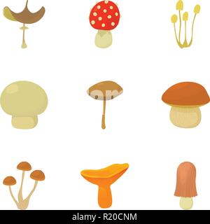 Shelf fungus icons set, cartoon style Stock Vector