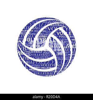 Abstract blue volleyball ball silhouette with text isolated on white wallpaper Stock Vector