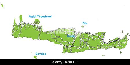 Island map of Crete. Vector illustration template for wall art and marketing in square format. Stock Vector