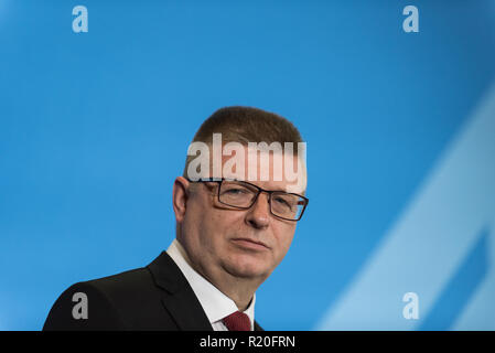 Thomas Haldenwang seen speaking during the event. Introduction of the new President of the Federal Office for the Protection of the Constitution at the Ministry of Interior in Berlin, Deutschland. After former President Hans-Georg Maassen was released from his post, former Deputy Thomas Haldenwang has now been appointed President of the Federal Office for the Protection of the Constitution. Stock Photo