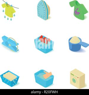 Easy washing icons set, isometric style Stock Vector