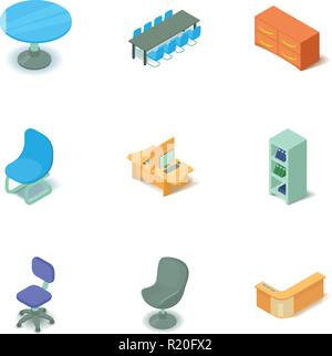 Office furniture icons set, isometric style Stock Vector