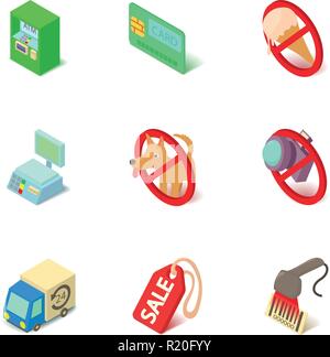 Shop ban icons set, isometric style Stock Vector