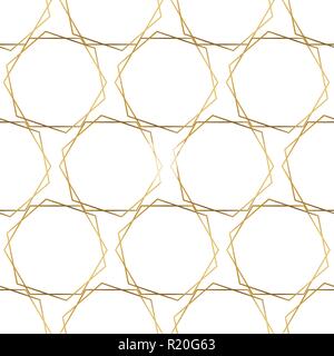 Gold foil hexagons seamless vector pattern background. Geometric metallic shiny gold foil shapes on white background. Elegant & fancy design for digital paper, gift wrap, birthday card, wedding, party Stock Vector