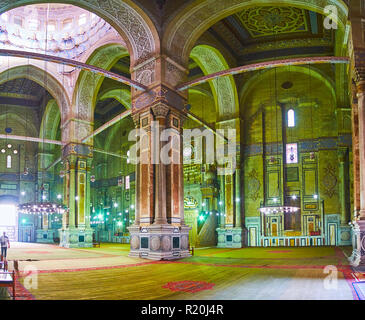 CAIRO, EGYPT - DECEMBER 21, 2017: The splendid interior of Al-Rifai' Mosque, also named Royal, because the mausoleums of Royal Family members are loca Stock Photo