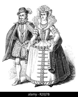 The Earl and Countess of Somerset.  Francis Howard Carr, the Countess was originally  married at the age of 14 to the 13-year-old Robert Devereux, 3rd Earl of Essex. The marriage was unconsumated and Frances married Somerset on 26 December 1613. Both were incriminated in the death of Sir Thomas Overbury but received a pardon from King James in January 1622 and were subsequently released from prison. Stock Photo