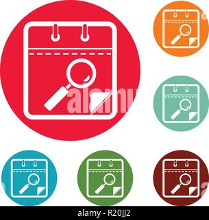 Calendar search icons circle set vector isolated on white background Stock Vector