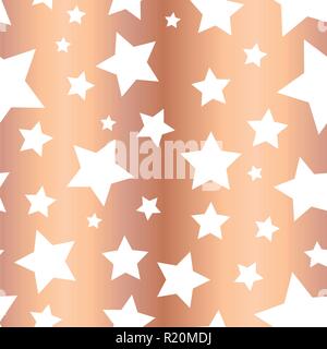 Shiny copper foil stars seamless vector pattern. White star shapes on rose golden background. Gold night sky. Elegant and fancy design for web banner, digital paper, gift wrap, card, birthday, wedding Stock Vector