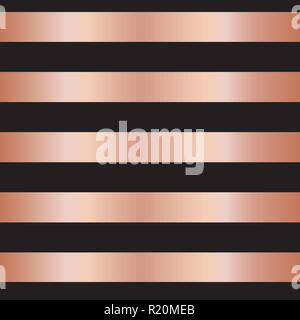 Copper rose gold foil stripes on black seamless vector pattern background. Horizontal metallic shiny lines. Christmas, New year, wallpaper, scrap booking, wedding, party invite, birthday celebration Stock Vector