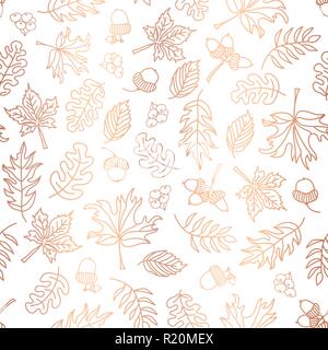 Copper foil autumn leaves vector background tile Stock Vector