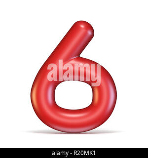 Red glossy font Number 6 SIX 3D rendering illustration isolated on white background Stock Photo