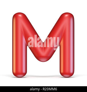 Red glossy font Letter M 3D rendering illustration isolated on white background Stock Photo