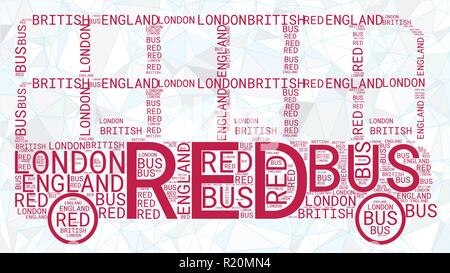 London Bus Word Cloud isolated on a polygonal blue background Stock Vector
