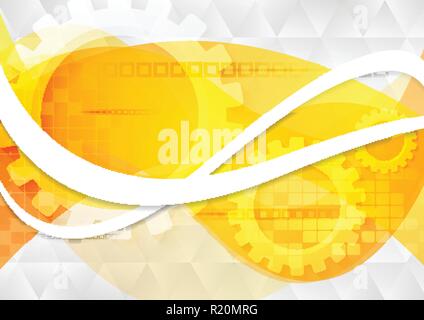 Geometric technology wavy bright orange vector abstract background Stock Vector