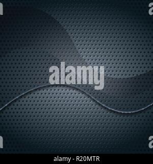 Dark metallic perforated texture with glass blue wave. Vector design Stock Vector