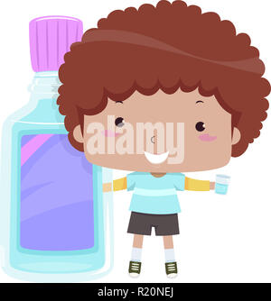 Colorful Illustration Featuring a Cute Little Boy Holding on to a Giant  Mouthwash Stock Photo