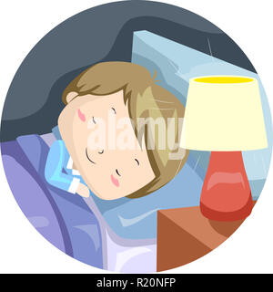 Colorful Illustration Featuring a Cute Little Boy Sleeping Peacefully With the Lights On Stock Photo