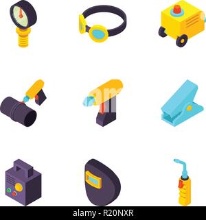 Building object icons set, isometric style Stock Vector