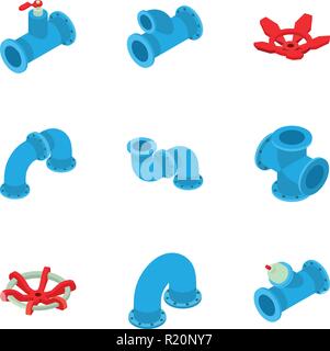 Heating main icons set, isometric style Stock Vector