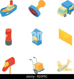 Postal delivery icons set, isometric style Stock Vector