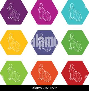 Businessman and clock showing 4 clock icons set 9 vector Stock Vector