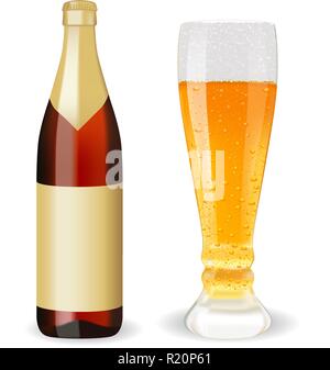 Beer bottle and full glass Stock Vector