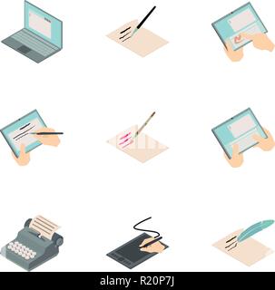 Signature tablet icons set, isometric style Stock Vector