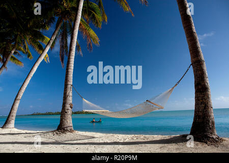 The perfect place to take in the view over Aitutaki Lagoon, Cook Islands. Stock Photo