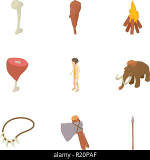Study of prehistoric icons set, isometric style Stock Vector