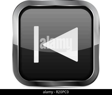 Rewind button. Black glass 3d icon Stock Vector