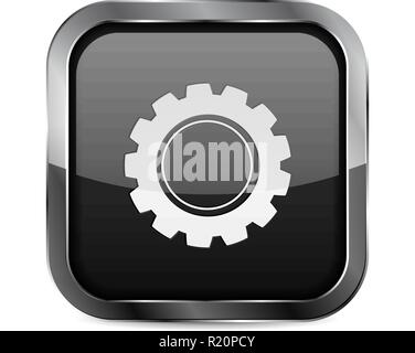 Settings button. Black glass 3d icon Stock Vector