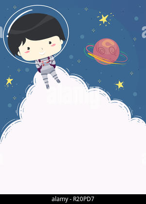 Background Illustration Featuring a Cute Little Boy Wearing a Spacesuit Floating in Space Stock Photo