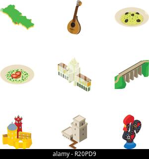 Fun place icons set, isometric style Stock Vector