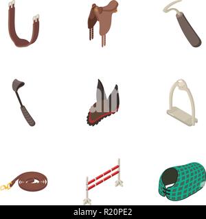 Jumping competition icons set, cartoon style Stock Vector