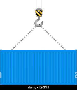 Blue shipping container on a crane hook Stock Vector