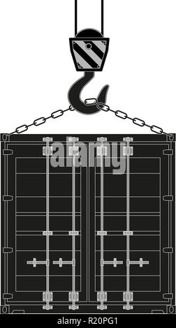Shipping container on a crane hook Stock Vector