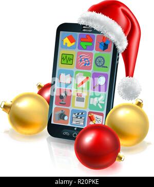 Christmas Mobile Phone in Santa Hat Stock Vector