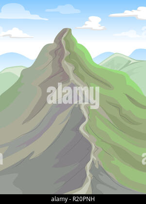 Colorful Landscape Illustration Featuring a Long Stretch of Mountain Ridge Stock Photo