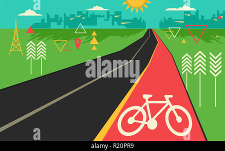 Illustration of a Bike Lane in an Abstract Geometric Design Stock Photo