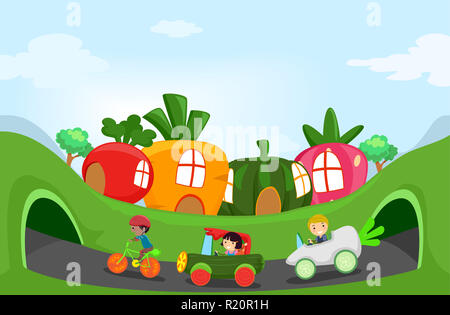 Illustration of Stickman Kids Riding a Vegetable Train with Vegetables ...